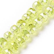 Electroplate Transparent Glass Beads Strands, AB Color Plated, Faceted, Rondelle, Yellow, 7.5~8x4.5mm, Hole: 1.2mm, about 80pcs/strand, 22.05''(56cm)(EGLA-H101-03F)