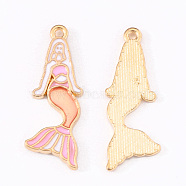 Alloy Enamel Pendants, Mermaid, Light Gold, Pearl Pink, 32x11x1.5mm, Hole: 1.4mm(ENAM-R136-02A)