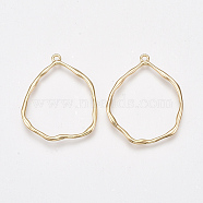 Brass Pendants, Nickel Free, Real 18K Gold Plated, Ring, 36~37x29x1.5mm, Hole: 1.8mm(X-KK-T038-525G)