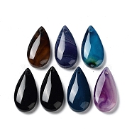 Dyed & Heated Natural Agate Pendants, Teardrop Charms, Mixed Color, 29~31x14~15.5x5~5.5mm, Hole: 1.2~1.6mm(G-G065-03F)