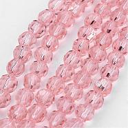 Transparent Glass Bead Strands, Imitate Austrian Crystal, Faceted(32 Facets), Round, Pink, 4mm, Hole: 1mm, about 96~100pcs/strand, 14~14.5 inch(GLAA-G013-4mm-87)