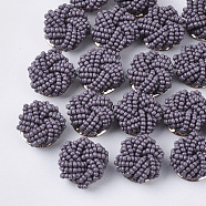 Glass Seed Beads Cabochons, Cluster Beads, with Golden Plated Iron Perforated Disc Settings, Flower, DarkSlate Blue, 19~20x10~12mm(FIND-S321-05F)