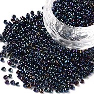 12/0 Glass Seed Beads, Iris Round, Prussian Blue, 2mm, Hole: 1mm, about 30000pcs/pound(SEED-A009-2mm-604)