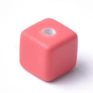 Acrylic Beads, Rubberized, Cube, Red, 15x15x15mm, Hole: 3.5mm(X-MACR-T024-25B)
