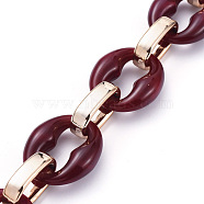 Handmade Cable Chains, with Acrylic Linking Rings and CCB Plastic Linking Rings, Imitation Gemstone Style, Oval, for Jewelry Making, Dark Red, Link: 31x26x9mm, 24x15x6.5mm, 39.37 inch(1m)/strand(AJEW-JB00584-03)