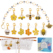 Bee & Honeycomb Theme DIY Knitting Tools, including Alloy Enamel Pendant Stitch Markers and Beaded Knitting Row Counter Chains, Golden, 23.5cm(HJEW-SC00023)
