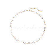 Stainless Steel Link Chain Necklaces for Women, with Natural Pearl and Natural Rose Quartz Chip Beads, Golden, 16.93 inch(43cm)(CU9392-2)