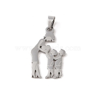 Mother's Day 304 Stainless Steel Pendants, Laser Cut, Mother and Two Son Charm, Stainless Steel Color, 32x19x1mm, Hole: 6x4mm(STAS-U002-09P)
