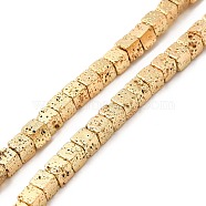 Natural Lava Rock Beads Strands, Cube, Light Gold Plated, 4.5~4.7x4.5~4.7x4.5~4.7mm, Hole: 1mm, about 90~92pcs/strand, 17.32''(44cm)(G-E602-03D)