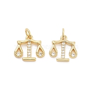 Balance Rack Plating Brass Micro Pave Cubic Zirconia Charms, Cadmium Free & Lead Free, Long-Lasting Plated, Real 18K Gold Plated, 12.5x12x2mm, Hole: 3mm(KK-G512-23G)