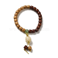 Two Tone Sandalwood Beaded Stretch Bracelet with Resin Cat Charm for Women, Colorful, Inner Diameter: 2 inch(5.1cm)(BJEW-B080-14)
