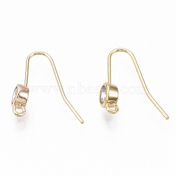 Brass Micro Cubic Zirconia Earring Hooks, with Horizontal Loop, Nickel Free, Clear, Real 18K Gold Plated, 13mm, Hole: 1mm, Pin: 0.6mm(X-KK-N231-05-NF)
