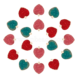 Nbeads Druzy Resin Pendants, with Edge Light Gold Plated Iron Loops, Heart, Mixed Color, 22.5x19.5x8mm, Hole: 1.8mm, 18pcs/box(DIY-NB0005-16)