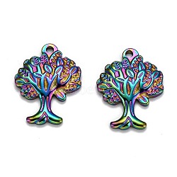 Ion Plating(IP) 304 Stainless Steel Pendants, Tree of Life, Rainbow Color, 22x17x2.5mm, Hole: 1.8mm(STAS-F249-39M)