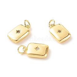 Brass Micro Pave Clear Cubic Zirconia Pendants, Cadmium Free & Lead Free, Rectangle, Real 18K Gold Plated, 14x9.5x3.5mm, Hole: 3.5mm(X-ZIRC-P094-17G-RS)