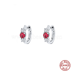 Anti-Tarnish Rhodium Plated 925 Sterling Silver Micro Pave Cubic Zirconia Hoop Earrings, Fuchsia, 10.6mm(TH4418-2)