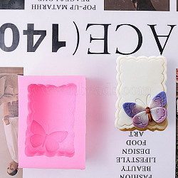 Silicone Molds, for Handmade Soap Making, Rectangle with Butterfly, Hot Pink, 85x60x40mm(PW-WG38690-01)