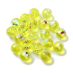 AB Color Plated Glass Beads, Faceted Round, Green Yellow, 10x9mm, Hole: 1.5mm(EGLA-P059-02B-AB05)