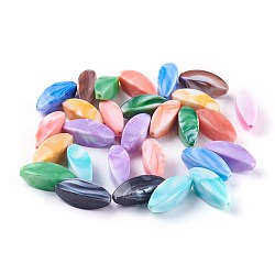 Acrylic Imitation Gemstone Beads, Leaf, Mixed Color, 30~30.5x10~15mm, Hole: 2.2mm, about 136pcs/387g(MACR-E025-08)