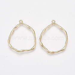 Brass Pendants, Nickel Free, Real 18K Gold Plated, Ring, 36~37x29x1.5mm, Hole: 1.8mm(X-KK-T038-525G)