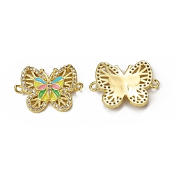 Brass Micro Pave Cubic Zirconia Connector Charms, Enamel Style, Butterfly, Golden, 15.5x21.5x2.5mm, Hole: 1.5mm(KK-E068-VB406)