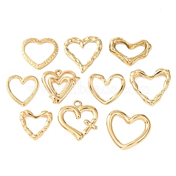 10Pcs 304 Stainless Steel Pendants, Heart Charm, Ion Plating(IP), Real 18K Gold Plated, 14~19x15~20x1.5~5mm, Hole: 1.6~2mm(STAS-P432-13G)