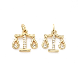 Balance Rack Plating Brass Micro Pave Cubic Zirconia Charms, Cadmium Free & Lead Free, Long-Lasting Plated, Real 18K Gold Plated, 12.5x12x2mm, Hole: 3mm(KK-G512-23G)