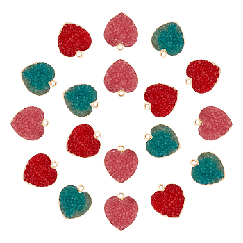 Nbeads Druzy Resin Pendants, with Edge Light Gold Plated Iron Loops, Heart, Mixed Color, 22.5x19.5x8mm, Hole: 1.8mm, 18pcs/box
