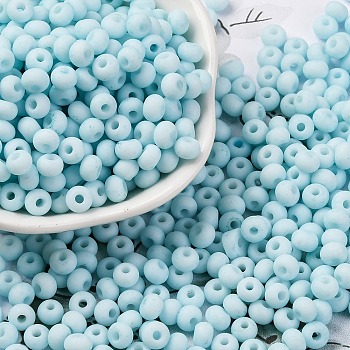 Baking Paint Glass Seed Beads, Round Hole, Rondelle, Grade A, Light Sky Blue, 5.5x3.5mm, Hole: 1.6mm, about 2500pcs/pound