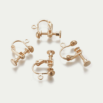 Rack Plated Brass Screw Clip-on Earring Findings, Spiral Ear Clip, Champagne Gold, 13x17x4.5mm, Hole: 1.6mm