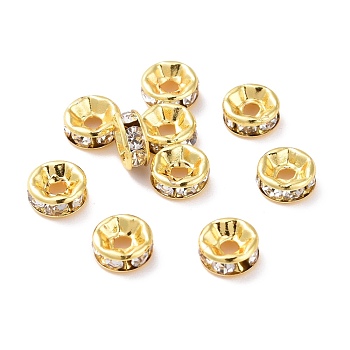 Brass with Crystal Rhinestone Spacer Beads, Cadmium Free & Lead Free, Flat Round, Real 18K Gold Plated, 6x2.5mm, Hole: 1.6mm