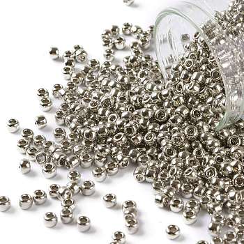 TOHO Round Seed Beads, Japanese Seed Beads, (713) Olympic Silver Metallic, 8/0, 3mm, Hole: 1mm, about 222pcs/bottle, 10g/bottle