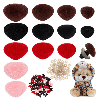 Elite 52Pcs Plastic Safety Noses, Flocky Craft Nose, for DIY Doll Toys Puppet Plush Animal Making, with 64Pcs Plastic Pads, Mixed Color, Noses: 10~14x11~19.5x15~18mm, Pin: 5~6mm; Pad: 13x3.5mm, Hole: 5mm, 128pcs/box