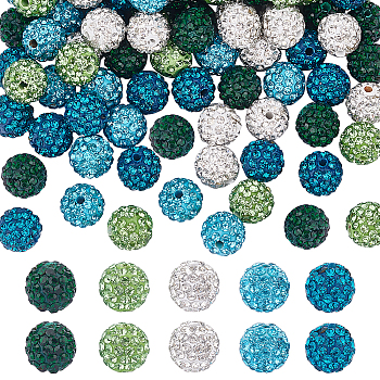 100Pcs 5 Colors Polymer Clay Pave Rhinestone Beads, Disco Ball Beads, Mixed Color, PP13(1.9~2mm), 6 Rows Rhinestone, 10mm, Hole: 1.5mm, 20pcs/color