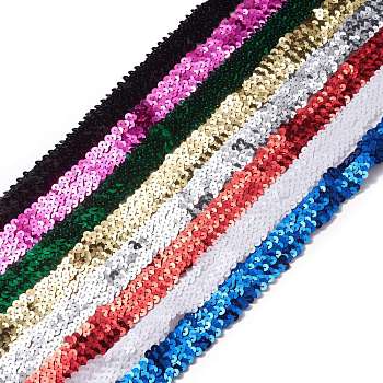 Plastic Paillette Elastic Beads, Sequins Beads, Ornament Accessories, 3 Rows Paillette Roll, Flat Round, Mixed Color, 27x2mm, about 1m/pc