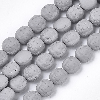 Spray Painted Non-magnetic Synthetic Hematite Beads Strands, Matte Style, Lion Head, Light Grey, 10x10x7mm, Hole: 1mm, about 39pcs/strand, 15.7 inch