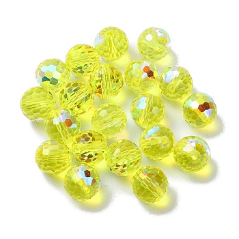 AB Color Plated Glass Beads, Faceted Round, Green Yellow, 10x9mm, Hole: 1.5mm