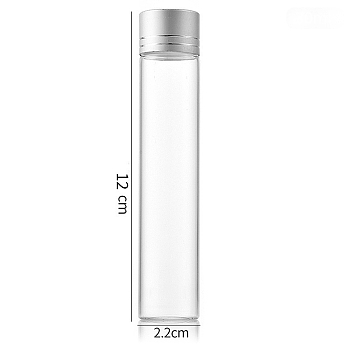 Clear Glass Bottles Bead Containers, Screw Top Bead Storage Tubes with Aluminum Cap, Column, Silver, 2.2x12cm, Capacity: 30ml(1.01fl. oz)
