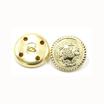 4-Hole Brass Buttons, for Sewing Crafting, Half Round with Flower, Golden, 19.5x10mm, Hole: 2x2.5mm
