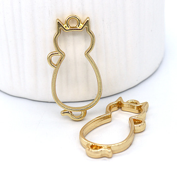Alloy Open Back Bezel Cat Shape Pendants, for DIY UV Resin, Epoxy Resin, Pressed Flower Jewelry, Light Gold, 38x18x3.3mm