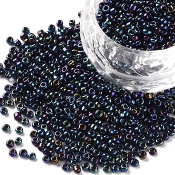 12/0 Glass Seed Beads, Iris Round, Prussian Blue, 2mm, Hole: 1mm, about 30000pcs/pound