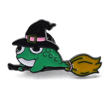 Cartoon Magic Frog Enamel Pins, Black Alloy Brooch for Backpack Clothes, Witch Hat, 17x30x1mm