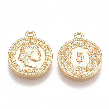 Brass Coin Charms, Flat Round, Nickel Free, Real 18K Gold Plated, 14x12x2mm, Hole: 1mm