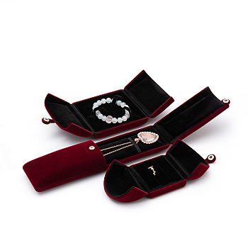 Olycraft Velvet Box Sets(Ring, Bangle, Necklace), with Snap Buttons, Mixed Shapes, Dark Red, Ring: 6.9x6.3x5.7cm, Bangle: 9.7x9.9x3.9cm, Necklace: 22x6x4cm, 3pcs/set