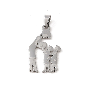Mother's Day 304 Stainless Steel Pendants, Laser Cut, Mother and Two Son Charm, Stainless Steel Color, 32x19x1mm, Hole: 6x4mm