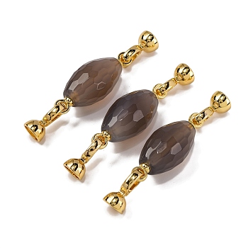 Rack Plating Brass and Grey Agate Flod Over Clasps, Oval, Real 18K Gold Plated, 54mm