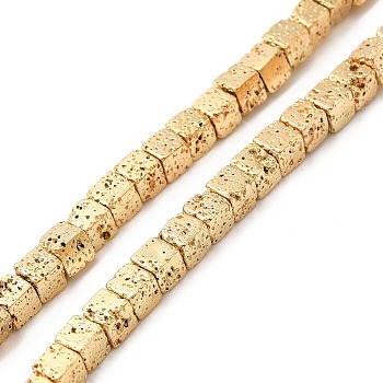 Natural Lava Rock Beads Strands, Cube, Light Gold Plated, 4.5~4.7x4.5~4.7x4.5~4.7mm, Hole: 1mm, about 90~92pcs/strand, 17.32''(44cm)