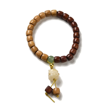 Two Tone Sandalwood Beaded Stretch Bracelet with Resin Cat Charm for Women, Colorful, Inner Diameter: 2 inch(5.1cm)