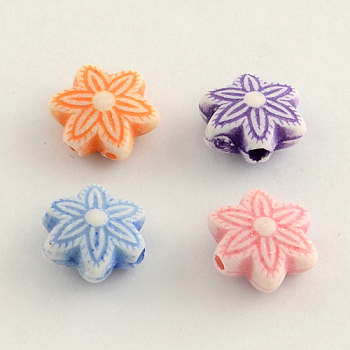 Craft Style Acrylic Beads, Flower, Mixed Color, 10x5mm, Hole: 2mm, about 1600pcs/500g