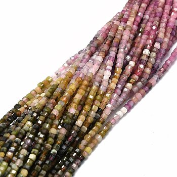 Natural Colorful Tourmaline Beads Strands, Cube, 2x2x2mm, Hole: 0.6mm, about 173pcs/strand, 15.55''(39.5cm)